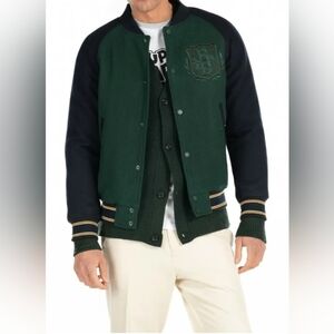Superdry Upstate Bomber Jacket Dark Pine Green / Navy Wool Blend  size M